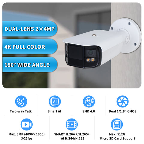 EmpireTech IPC-Color4K-B180 Dual 1/1.8" CMOS 2×4MP 4K Full-Color Dual-Lens Splicing Network Bullet Camera - EmpireTech EmpireTech IPC-Color4K-B180 Dual 1/1.8" CMOS 2×4MP 4K Full-Color Dual-Lens Splicing Network Bullet Camera - EmpireTech