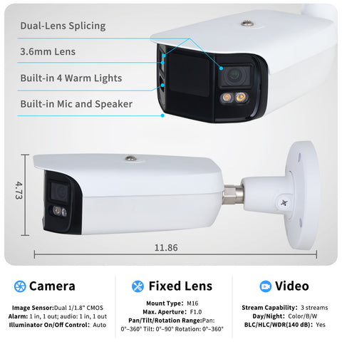 EmpireTech IPC-Color4K-B180 Dual 1/1.8" CMOS 2×4MP 4K Full-Color Dual-Lens Splicing Network Bullet Camera - EmpireTech EmpireTech IPC-Color4K-B180 Dual 1/1.8" CMOS 2×4MP 4K Full-Color Dual-Lens Splicing Network Bullet Camera - EmpireTech