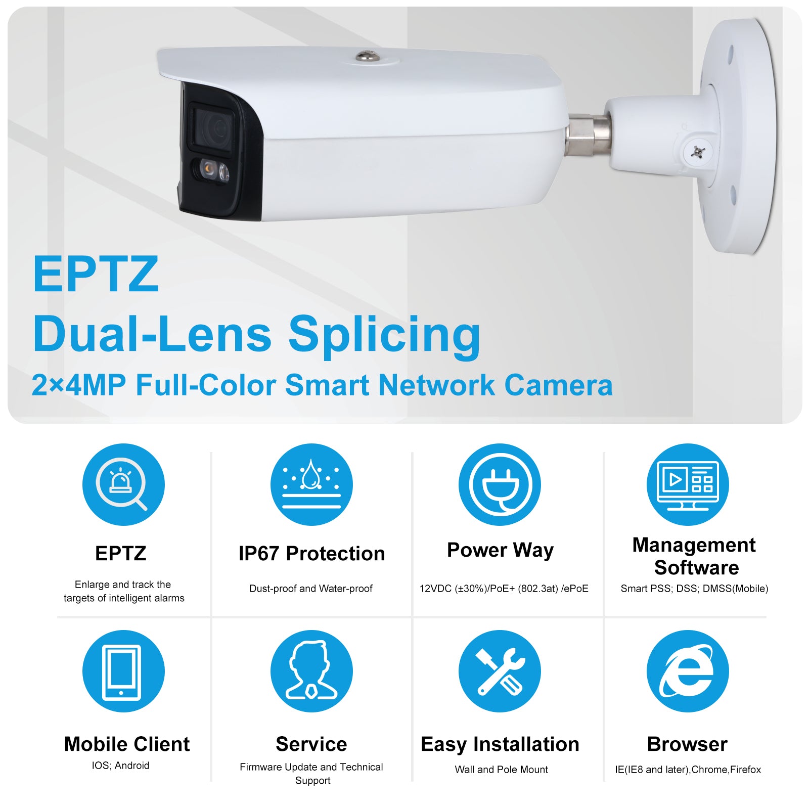 EmpireTech IPC-Color4K-B180 Dual 1/1.8" CMOS 2×4MP 4K Full-Color Dual-Lens Splicing Network Bullet Camera - EmpireTech EmpireTech IPC-Color4K-B180 Dual 1/1.8" CMOS 2×4MP 4K Full-Color Dual-Lens Splicing Network Bullet Camera - EmpireTech