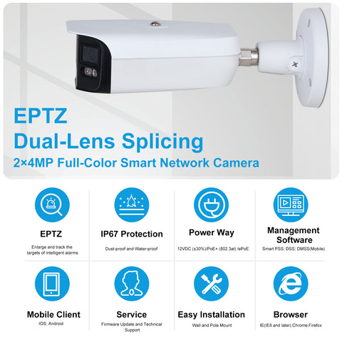 EmpireTech IPC-Color4K-B180 Dual 1/1.8" CMOS 2×4MP 4K Full-Color Dual-Lens Splicing Network Bullet Camera - EmpireTech
