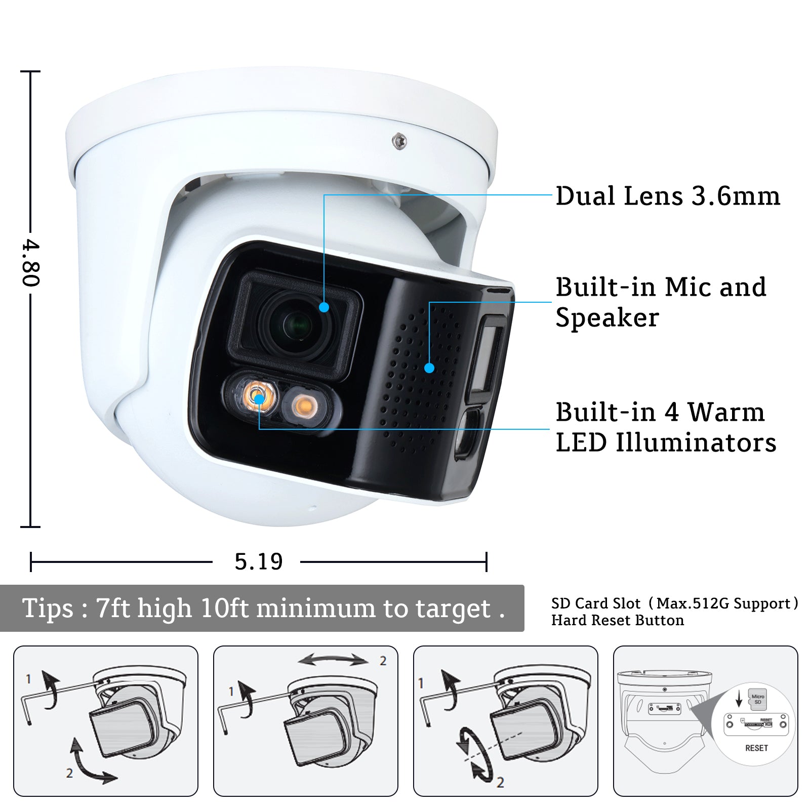 EmpireTech IPC-Color4K-T180 4K Full-Color 1/1.8" CMOS Dual-Lens Splicing Network Camera - Installtion Method